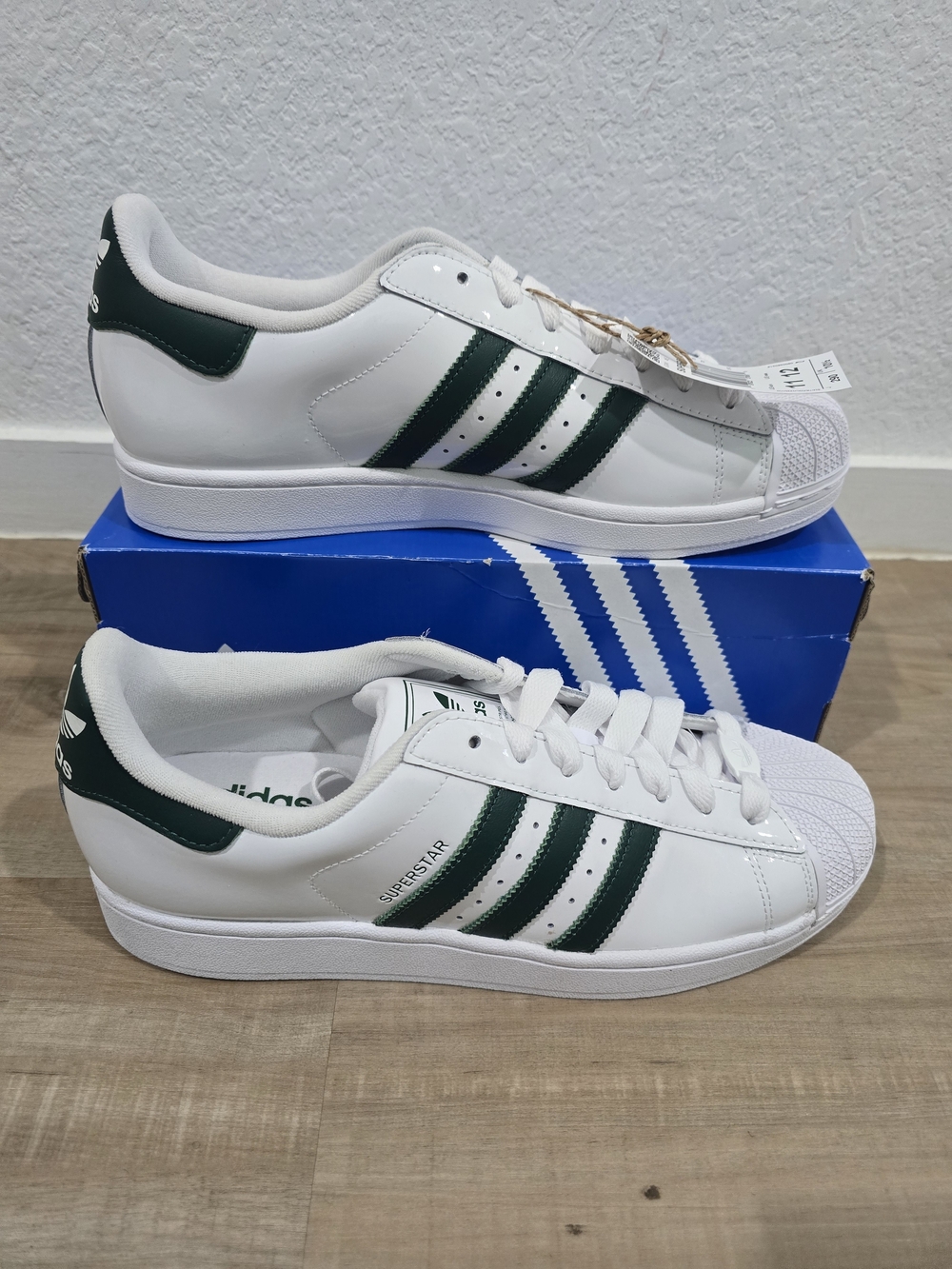 Adidas Superstar White Sneakers with Green Stripes